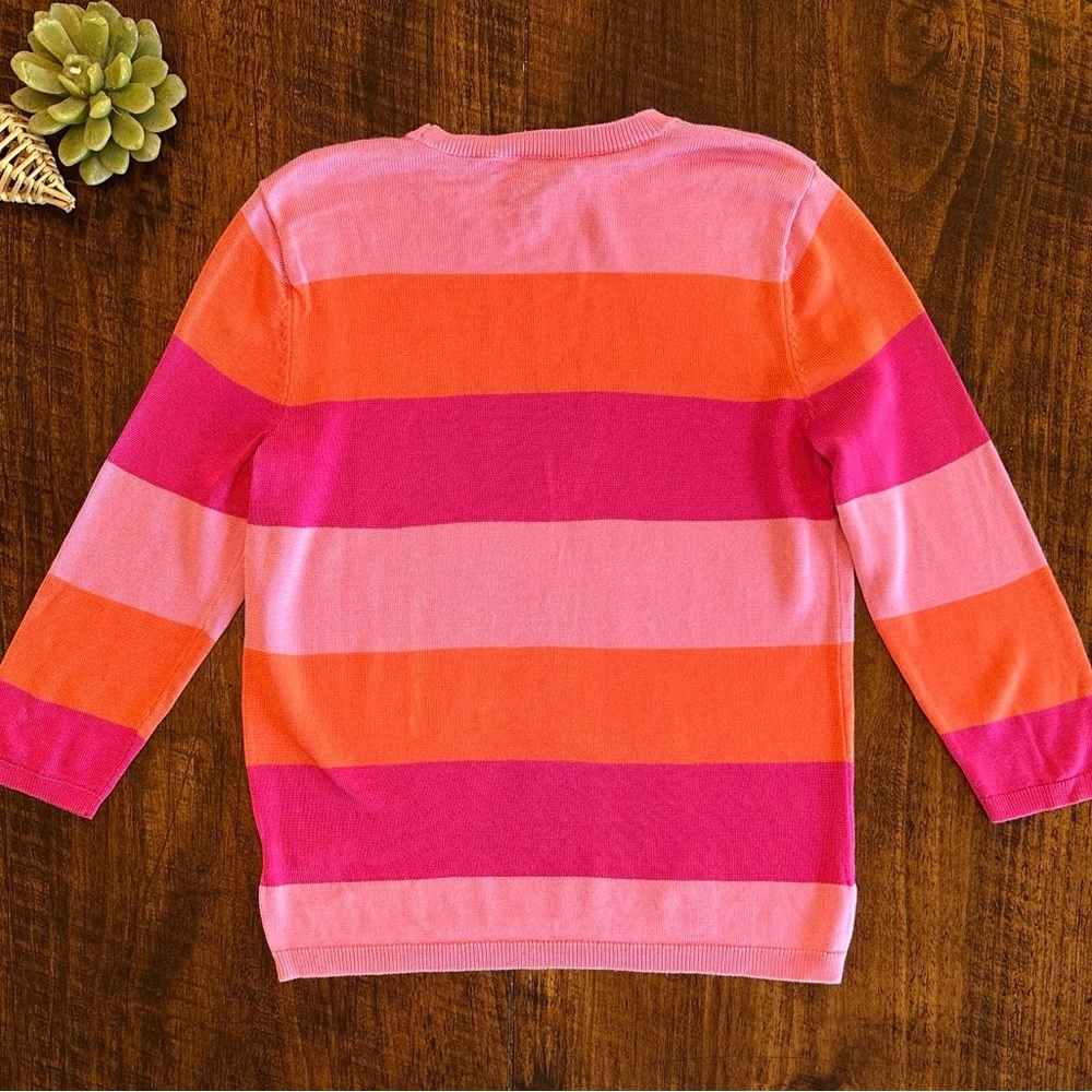 Lauren Ralph Lauren | Striped Knit Sweater, Pink & Orange Striped, Size PS - Picture 2 of 7